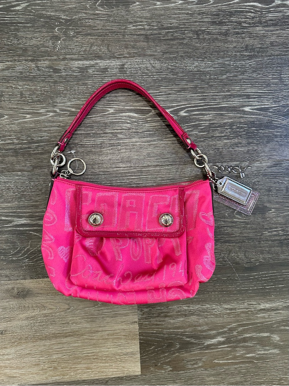 Coach Poppy Pink Graffiti Canvas Shoulder Bag Satchel Handbag Glitter Y2K Charm